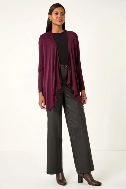 Roman Burgundy Waterfall Stretch Cardigan - 10 Image 3