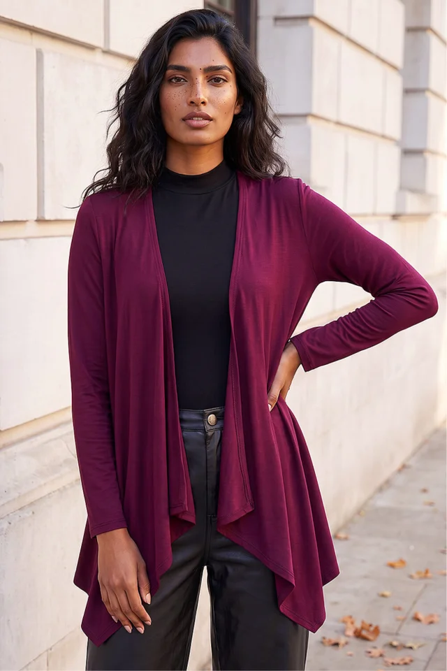 Roman Burgundy Waterfall Stretch Cardigan
