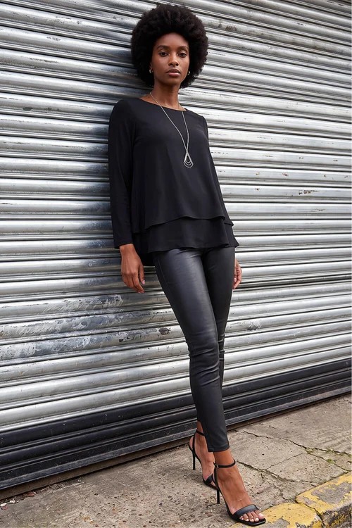 Roman Black Chiffon Overlay Necklace Top - 22 Image 2