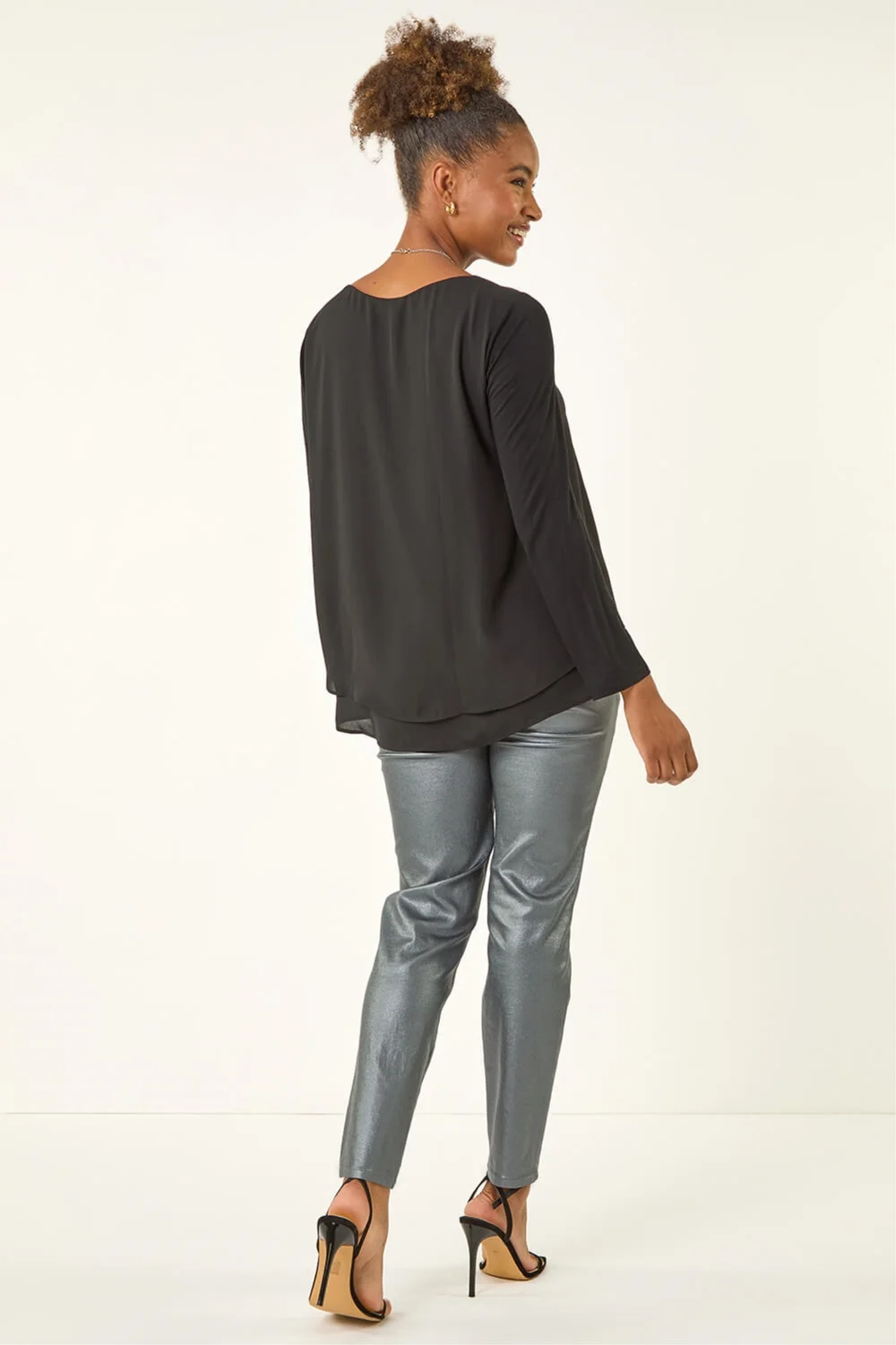 Roman Black Chiffon Overlay Necklace Top - 14 Image 3