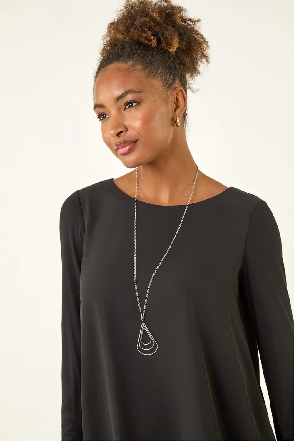 Roman Black Chiffon Overlay Necklace Top - 14 Image 4