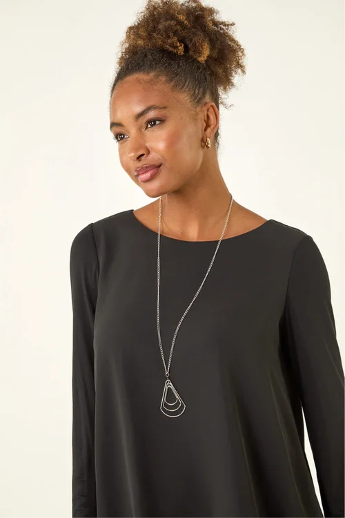 Roman Black Chiffon Overlay Necklace Top - 14 Image 4