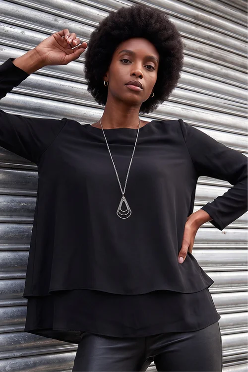 Roman Black Chiffon Overlay Necklace Top - 22 Image 1
