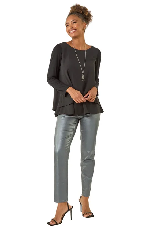 Roman Black Chiffon Overlay Necklace Top - 14 Image 2