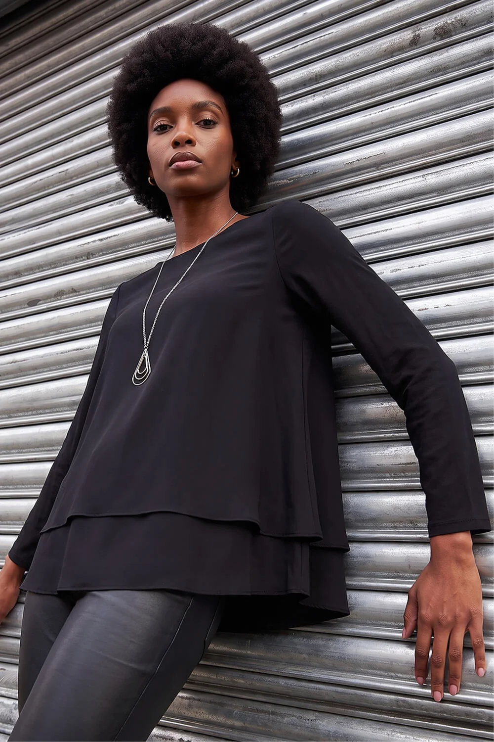 Roman Black Chiffon Overlay Necklace Top - 22 Image 3