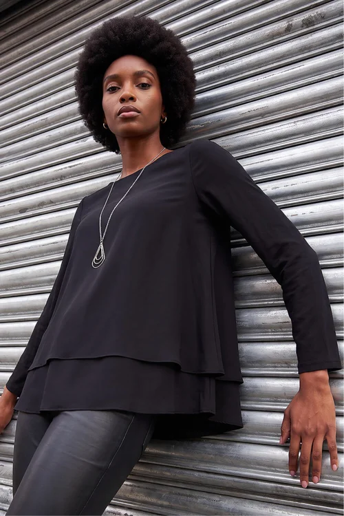 Roman Black Chiffon Overlay Necklace Top - 22 Image 3