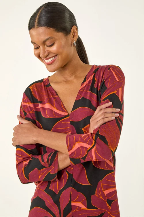 Roman Red Floral V-Neck Stretch Top - Size 20 Clothing Image 3