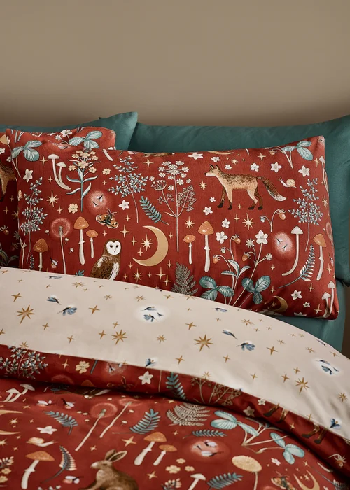Catherine Lansfield Enchanted Twilight Animals Reversible Duvet Cover Set Burnt Orange - Single Image 3