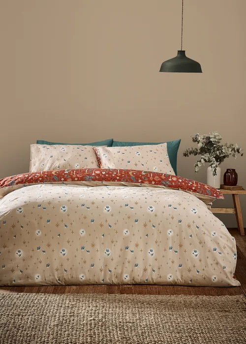 Catherine Lansfield Enchanted Twilight Animals Reversible Duvet Cover Set Burnt Orange - Single Image 2