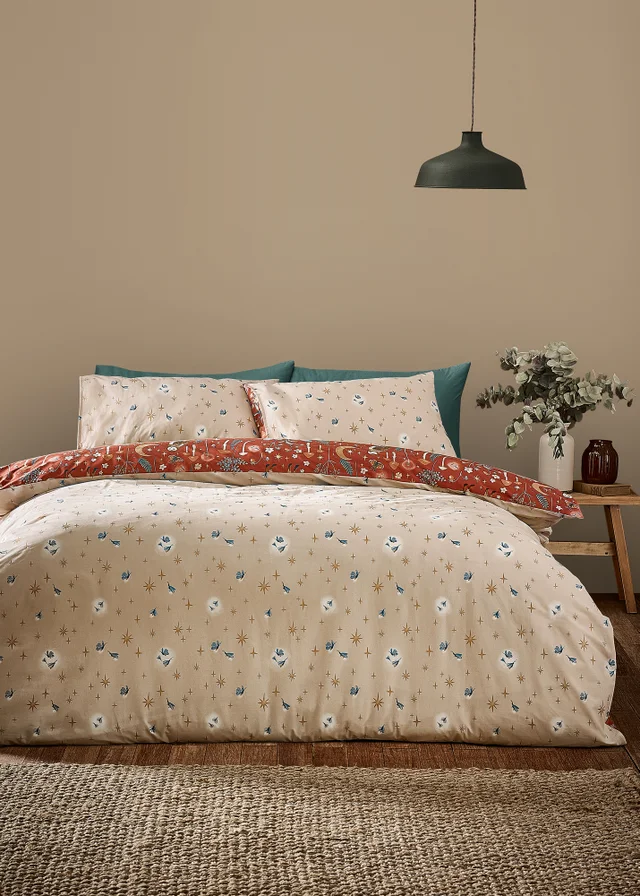 Catherine Lansfield Enchanted Twilight Animals Reversible Duvet Cover Set Burnt Orange