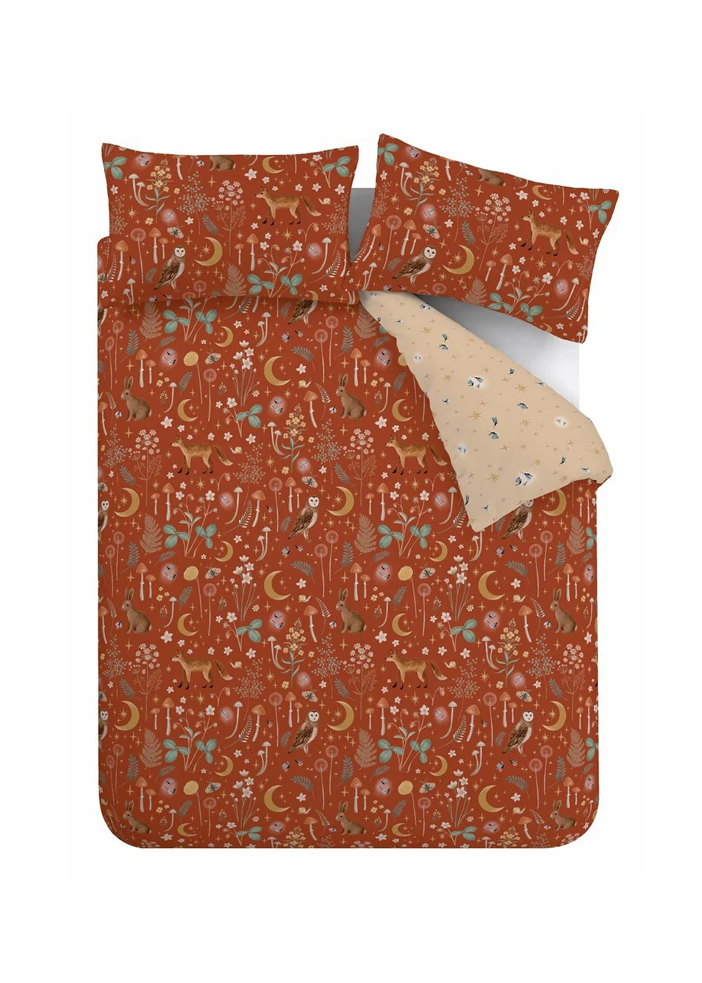 Catherine Lansfield Enchanted Twilight Animals Reversible Duvet Cover Set Burnt Orange - Single Image 5