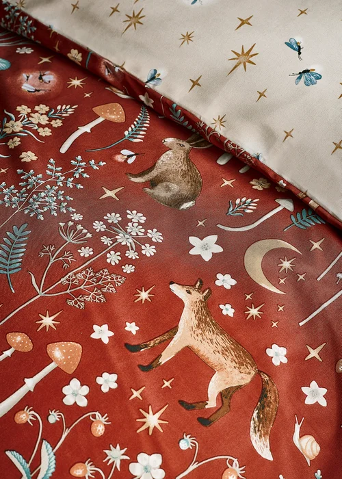 Catherine Lansfield Enchanted Twilight Animals Reversible Duvet Cover Set Burnt Orange - Single Image 4