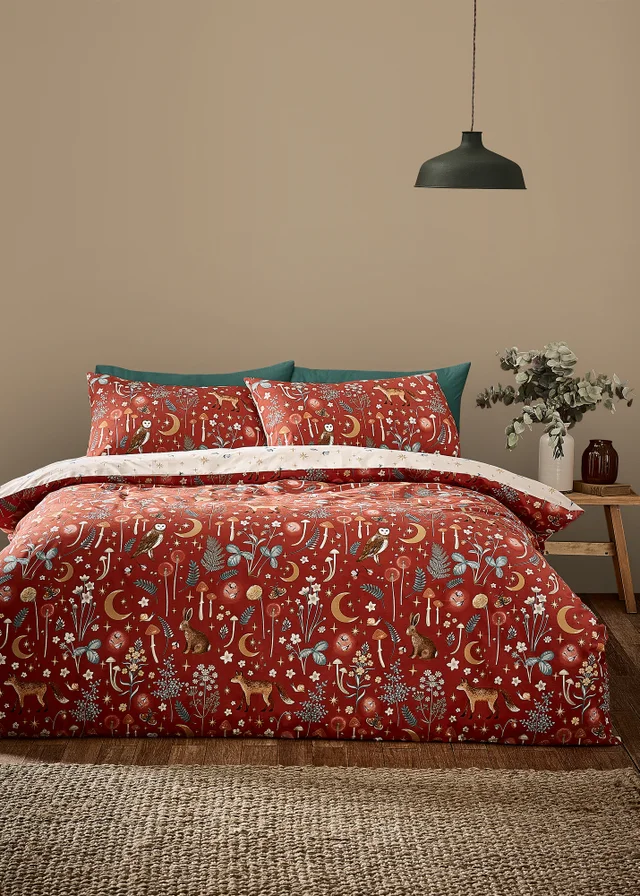 Catherine Lansfield Enchanted Twilight Animals Reversible Duvet Cover Set Burnt Orange