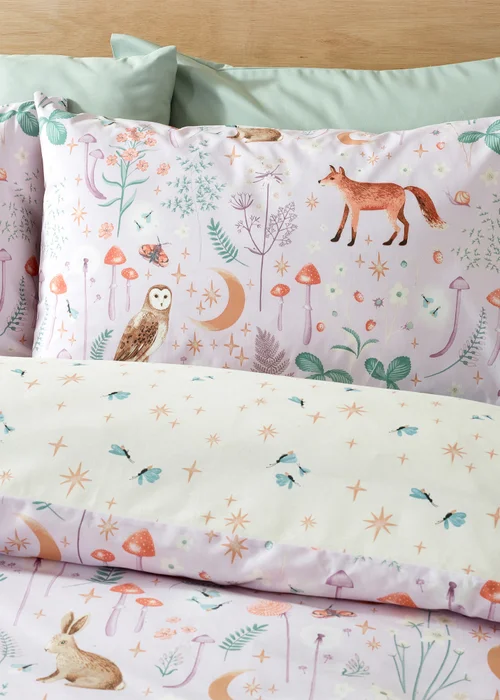 Catherine Lansfield Enchanted Twilight Animals Reversible Duvet Cover Set Lilac - Single Image 3