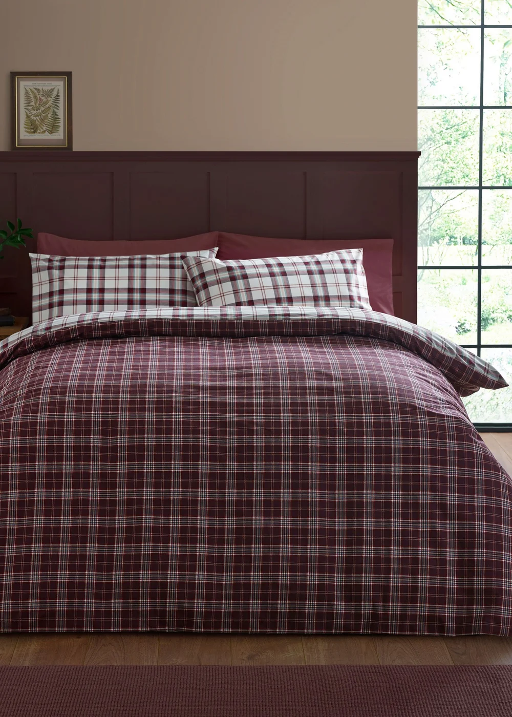Catherine Lansfield Kelso Check Reversible Duvet Cover Set Plum - Single Image 2