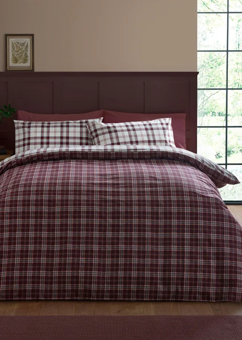 Catherine Lansfield Kelso Check Reversible Duvet Cover Set Plum - Single Image 2