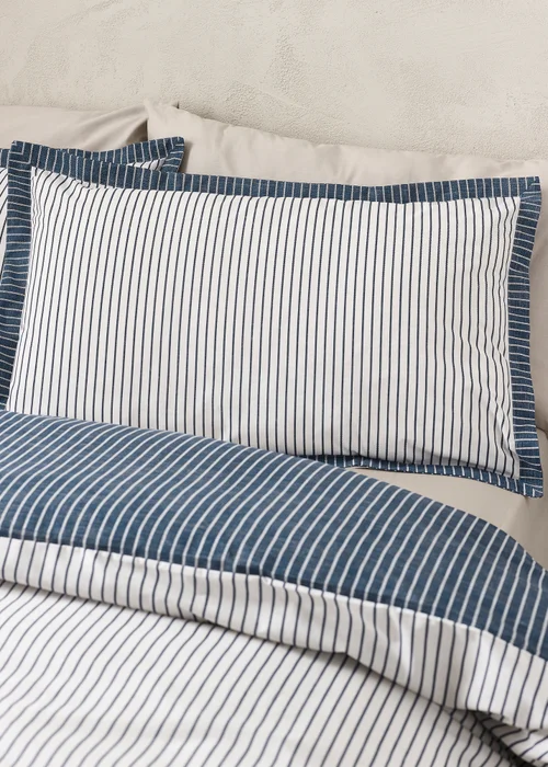 Catherine Lansfield Oxford Pinstripe Reversible Duvet Cover Set Navy - Single Image 3