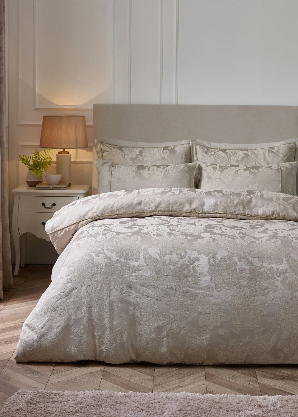 Catherine Lansfield Opulent Jacquard Duvet Cover Set Champagne Gold - Single Image 1