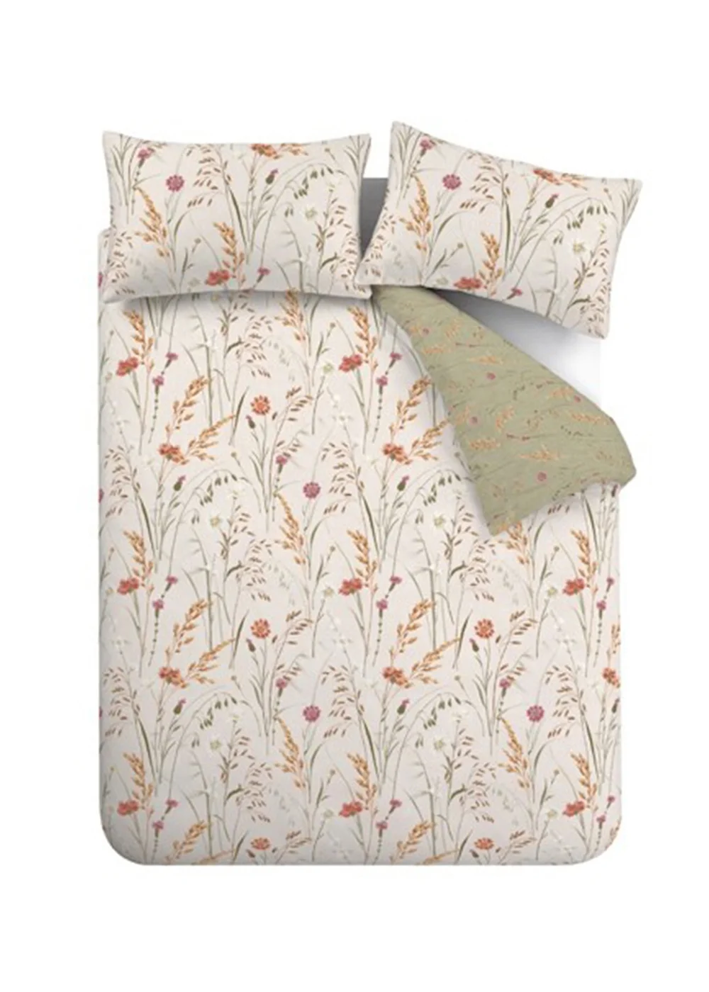 Catherine Lansfield Brushed Grasmere Floral Cotton Reversible Duvet Cover Set Green - Single Image 5