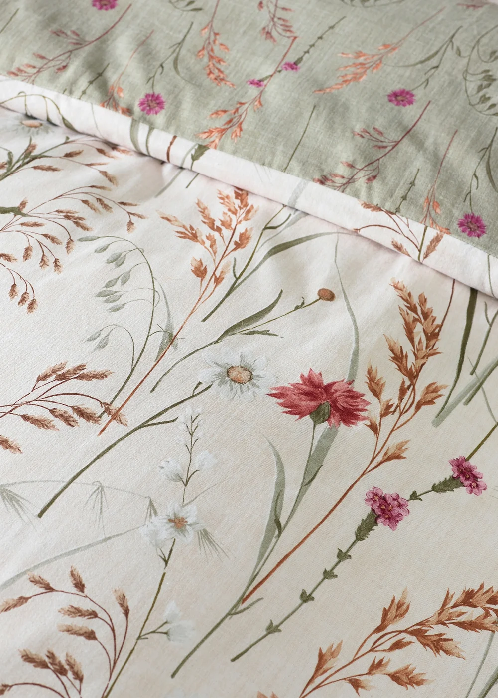 Catherine Lansfield Brushed Grasmere Floral Cotton Reversible Duvet Cover Set Green - Single Image 4