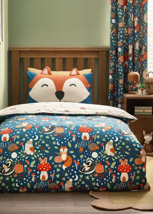 Catherine Lansfield Fox and Woodland Friends Reversible Duvet Cover Set Green - Single Image 1