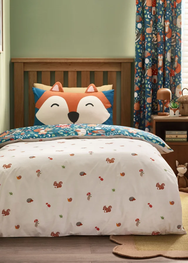 Catherine Lansfield Fox and Woodland Friends Reversible Duvet Cover Set Green