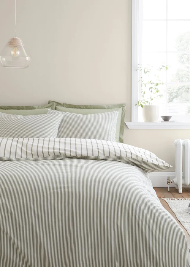Bianca Fine Linens Green Hampton Stripe Cotton Reversible Duvet Cover Set