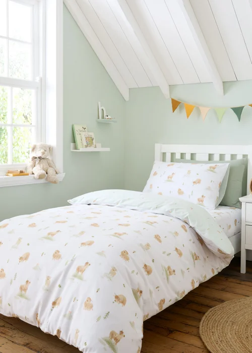 Bianca Fine Linens Mini Moo Cow Reversible Cotton Duvet Cover Set White - Double Image 1