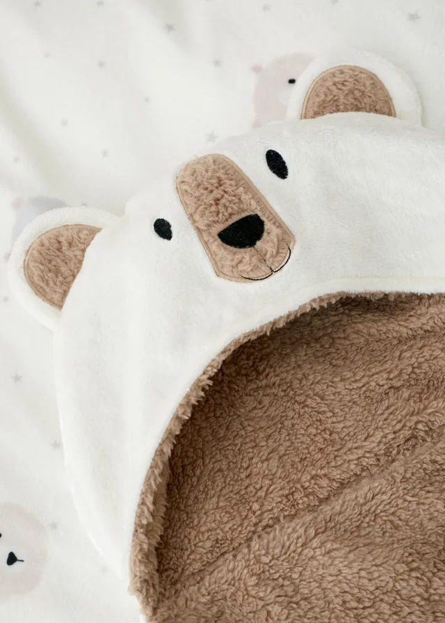 Catherine Lansfield Cosy Bear So Soft Fleece Hooded Blanket Natural