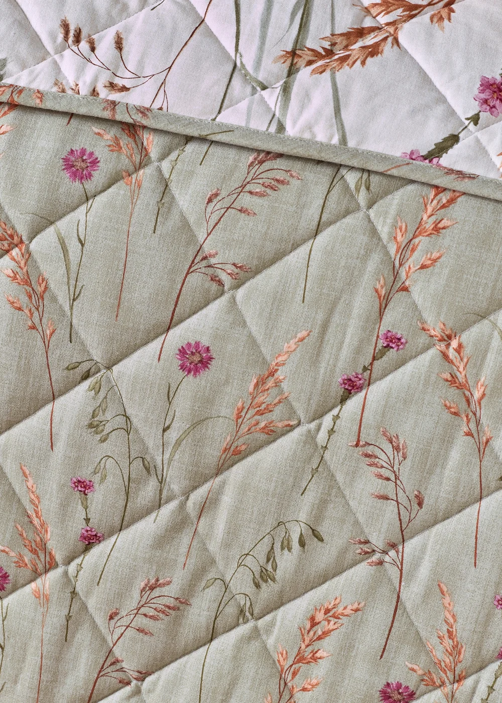 Catherine Lansfield Brushed Grasmere Floral Cotton Reversible Quilted Bedspread Green - One Size Image 4