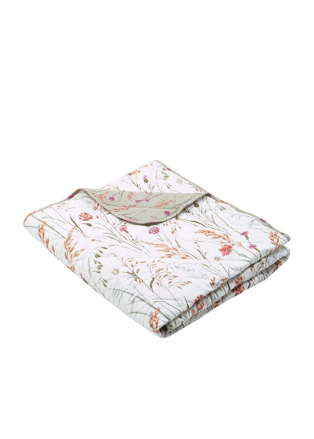 Catherine Lansfield Brushed Grasmere Floral Cotton Reversible Quilted Bedspread Green - One Size Image 5