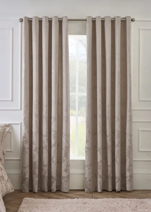 Catherine Lansfield Opulent Jacquard Lined Eyelet Curtains Champagne Gold - 66W X 90D (168x228cm) Image 1