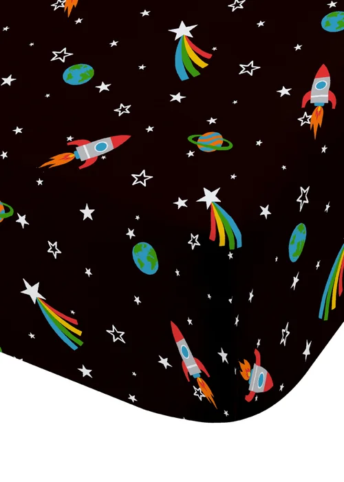 Catherine Lansfield Rainbow Rockets Fitted Sheet Black - Double Image 3