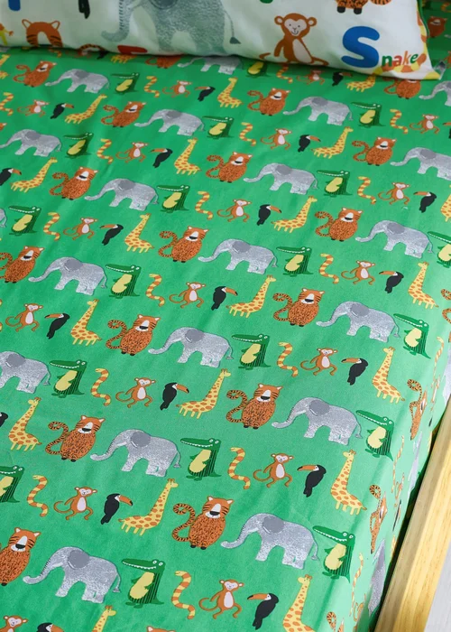 Catherine Lansfield Animal Magic Fitted Sheet Green - Single Image 1