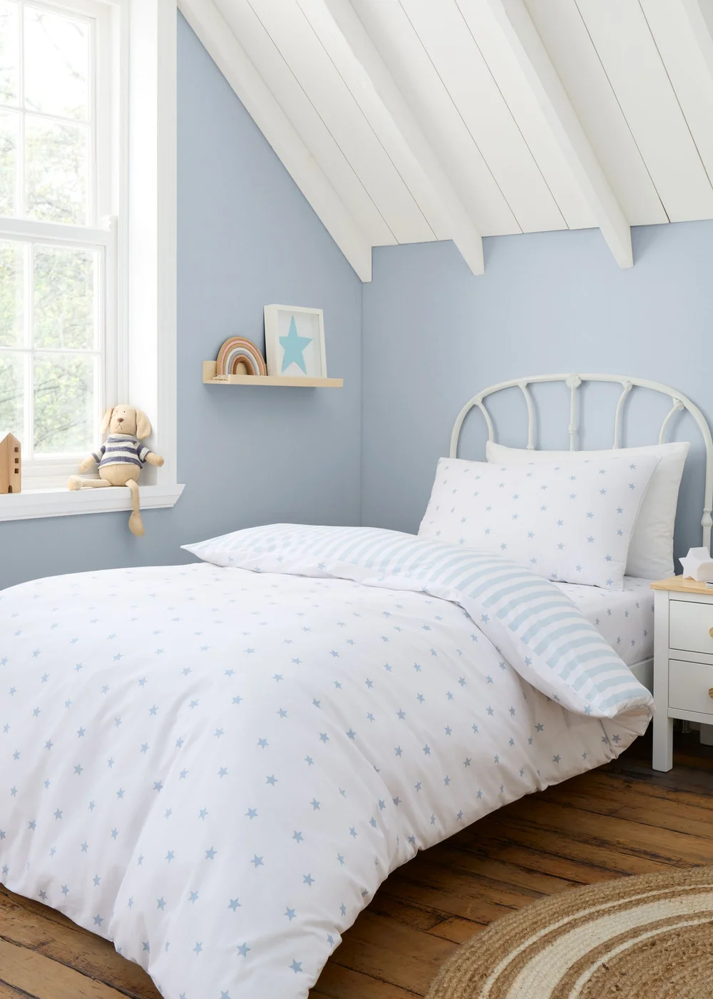 Bianca Fine Linens Mini Star & Stripes Reversible Cotton Duvet Cover Set Blue - Junior Image 1