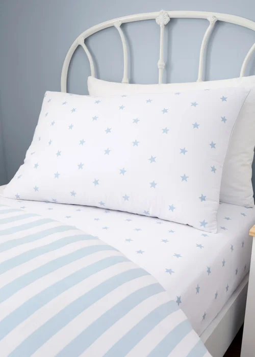 Bianca Fine Linens Mini Star & Stripes Reversible Cotton Duvet Cover Set Blue - Junior Image 3