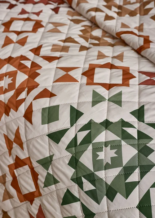 Catherine Lansfield Autumn Patchwork Geo Quilted Bedspread Natural - One Size Image 2