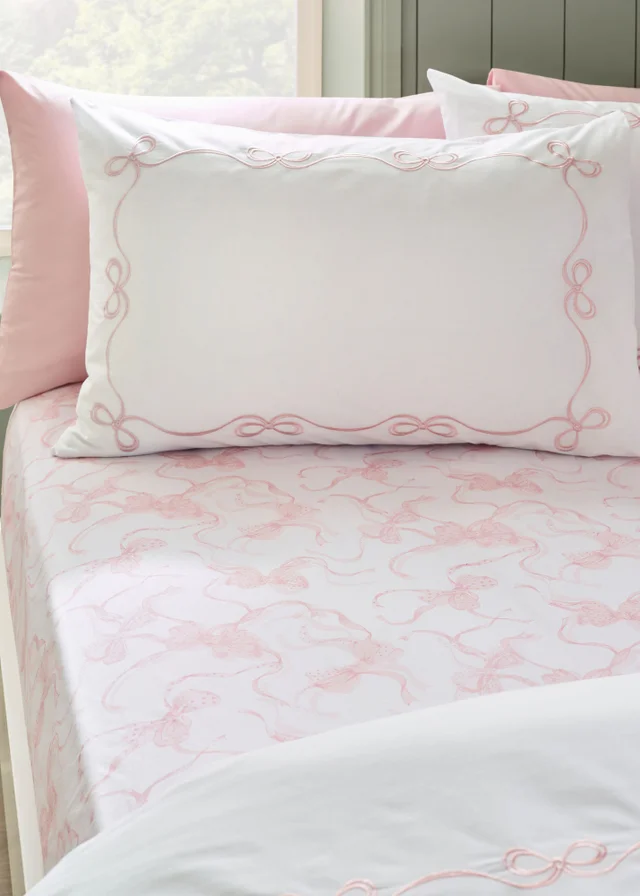 Catherine Lansfield Bow Fitted Sheet White/Pink
