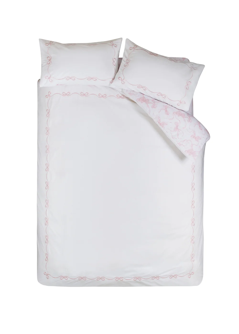 Catherine Lansfield Bow Embroidery Duvet Cover Set White/Pink - Single Image 5