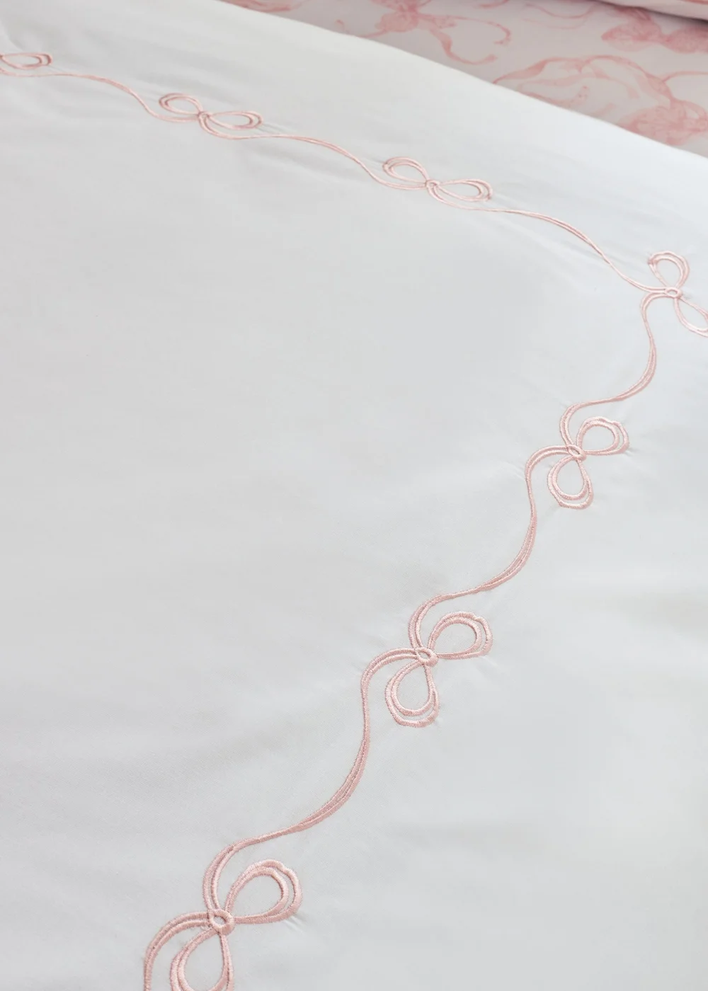 Catherine Lansfield Bow Embroidery Duvet Cover Set White/Pink - Single Image 4