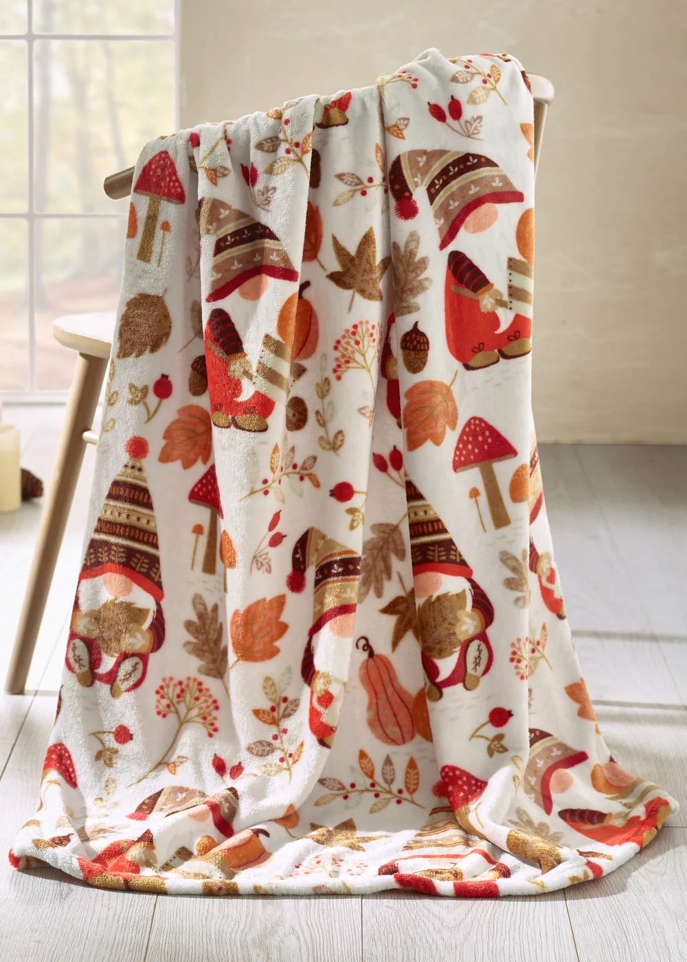 Catherine Lansfield Woodland Gonks Cosy Fleece Blanket Throw Natural - One Size Image 1