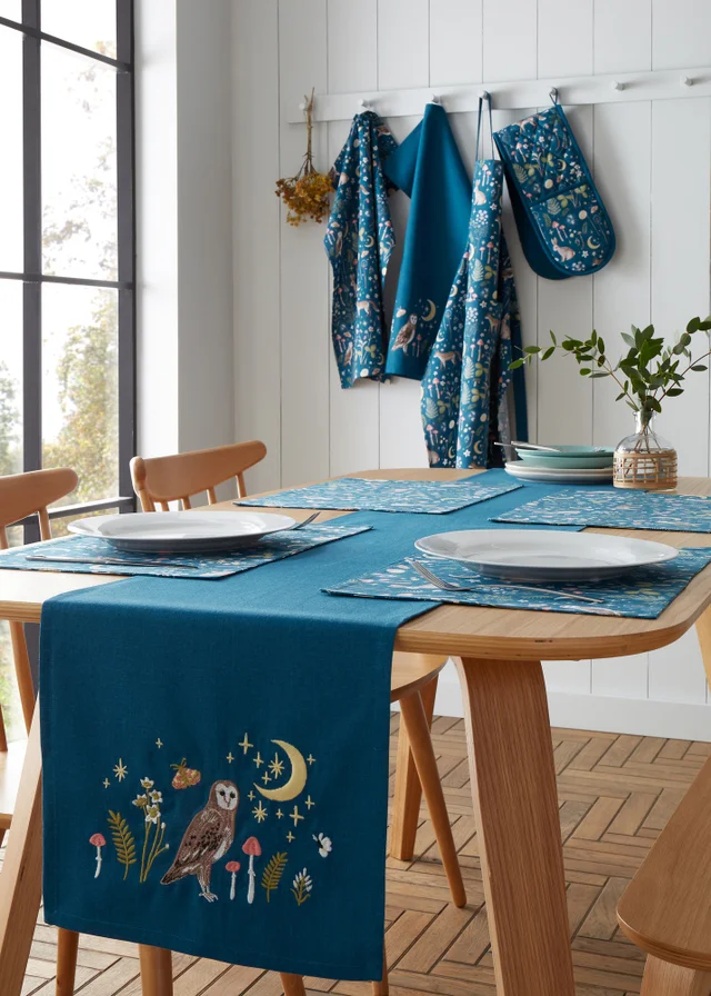 Catherine Lansfield Enchanted Twilight Animals Cotton Dining Placemat 4 Pack Navy Blue