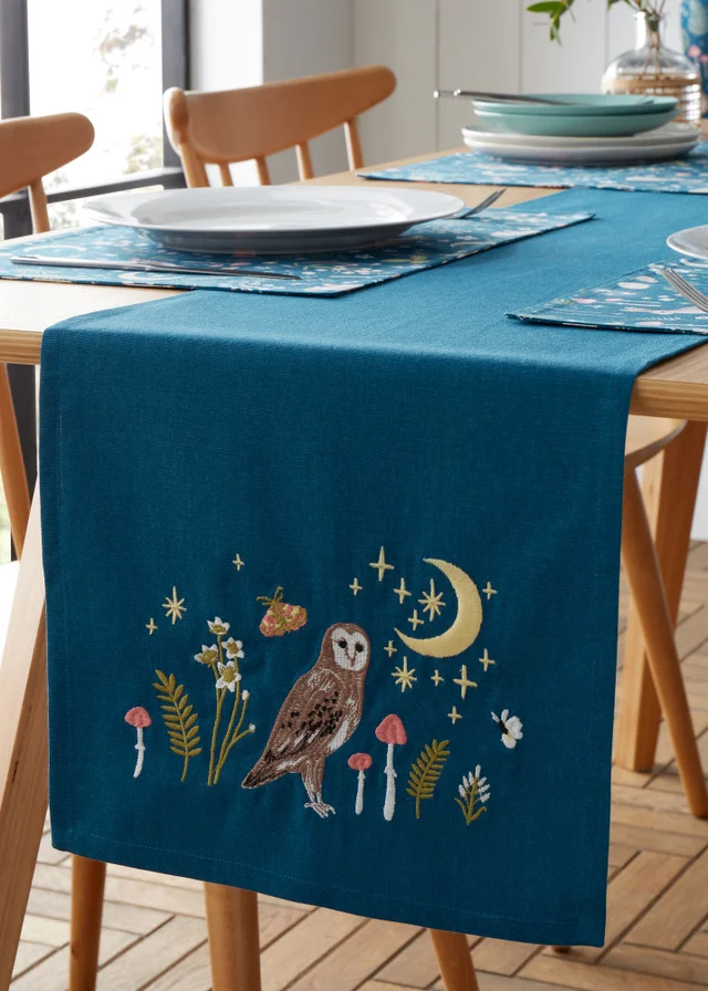 Catherine Lansfield Enchanted Twilight Animals Cotton Dining Table Runner Navy Blue