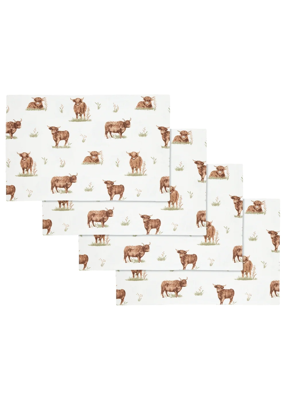 Catherine Lansfield Angus Highland Cow Cotton Dining Placemat 4 Pack Natural - One Size Image 3
