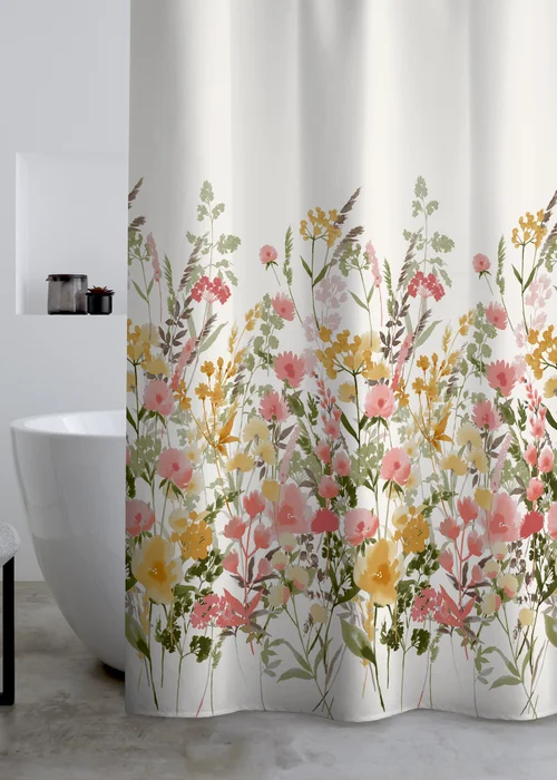 Catherine Lansfield Countryside Floral Shower Curtain Pink - One Size Image 1