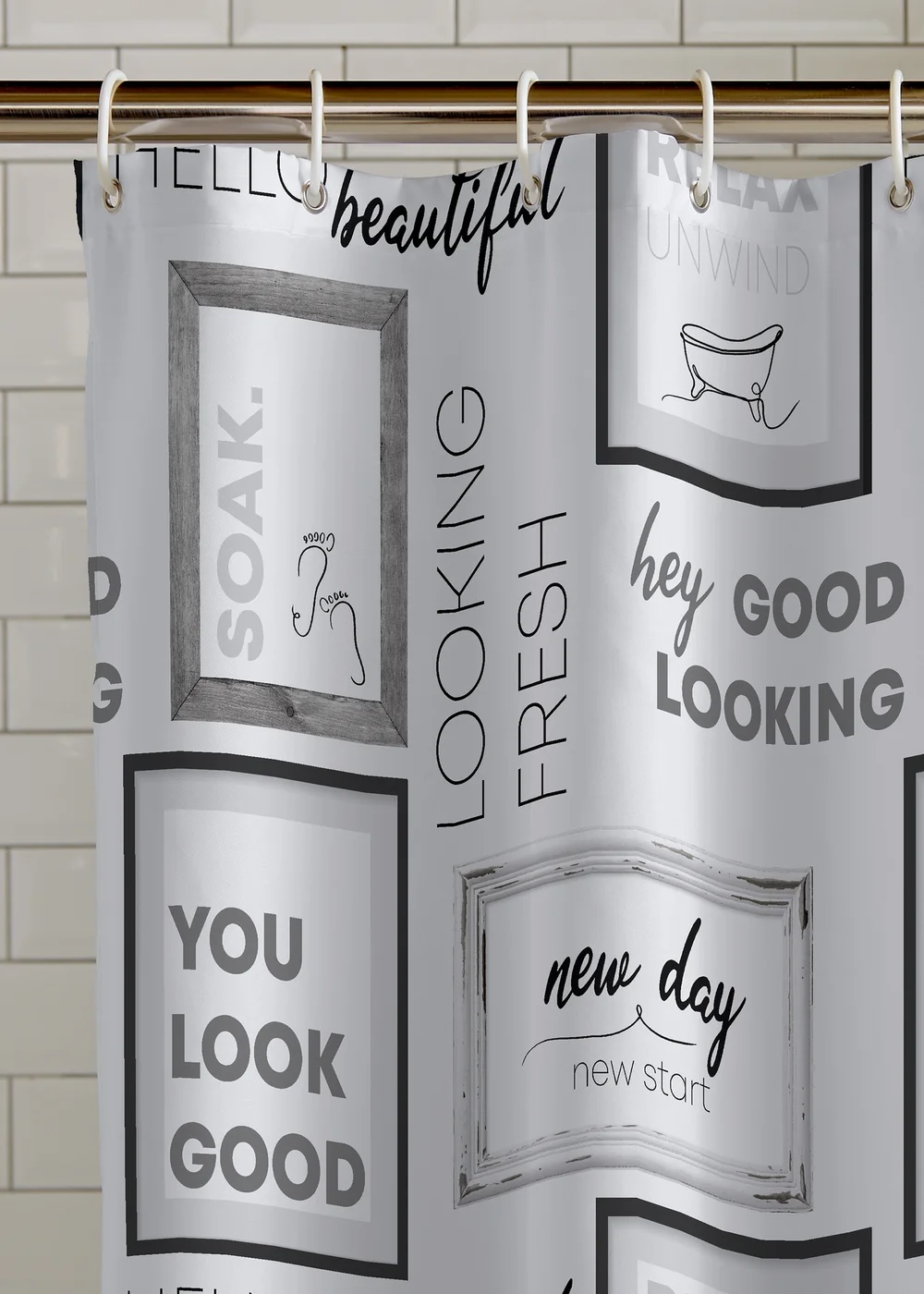 Catherine Lansfield Relax and Unwind Shower Curtain Grey / Black - One Size Image 2