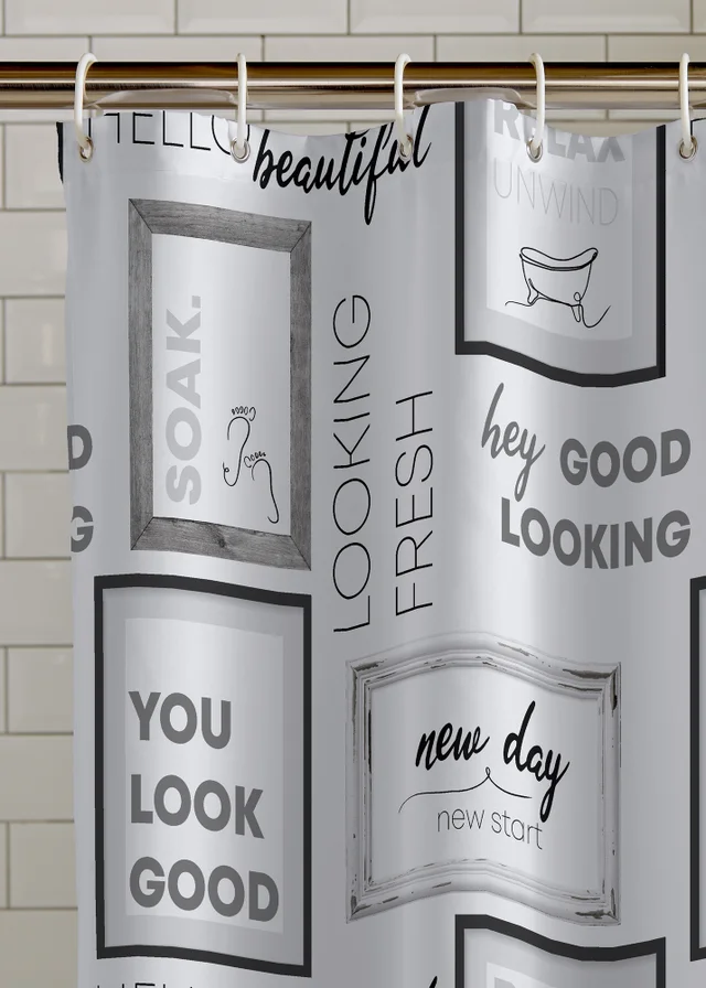 Catherine Lansfield Relax and Unwind Shower Curtain Grey / Black