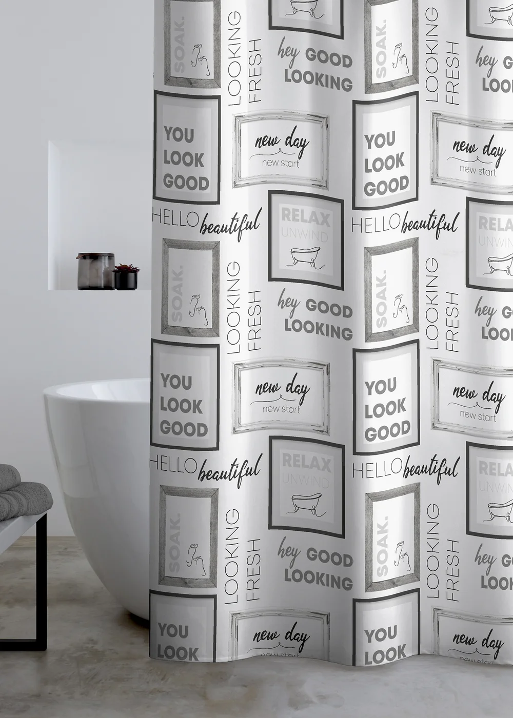 Catherine Lansfield Relax and Unwind Shower Curtain Grey / Black - One Size Image 1