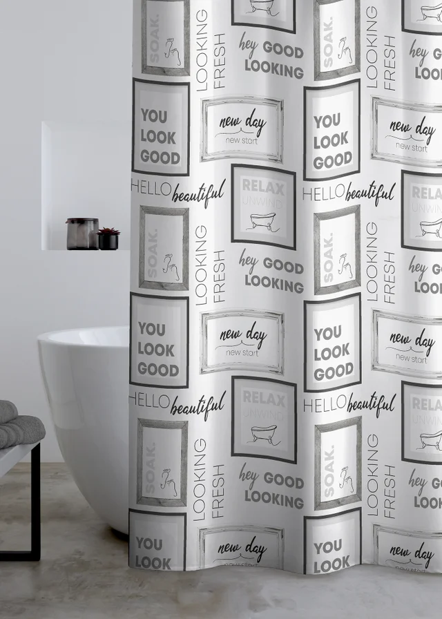 Catherine Lansfield Relax and Unwind Shower Curtain Grey / Black