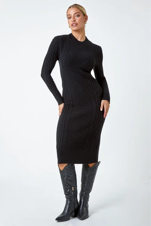 Dusk Black Cable Knit Midi Jumper Dress - 18 Image 3